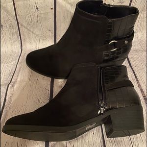 Black Suede Croc Embossed Ankle Boots